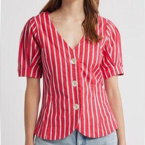 damson madder stripe organic cotton & linen button-up top
